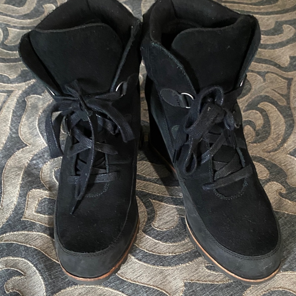 UGG Black Lace Up Wedge Boots